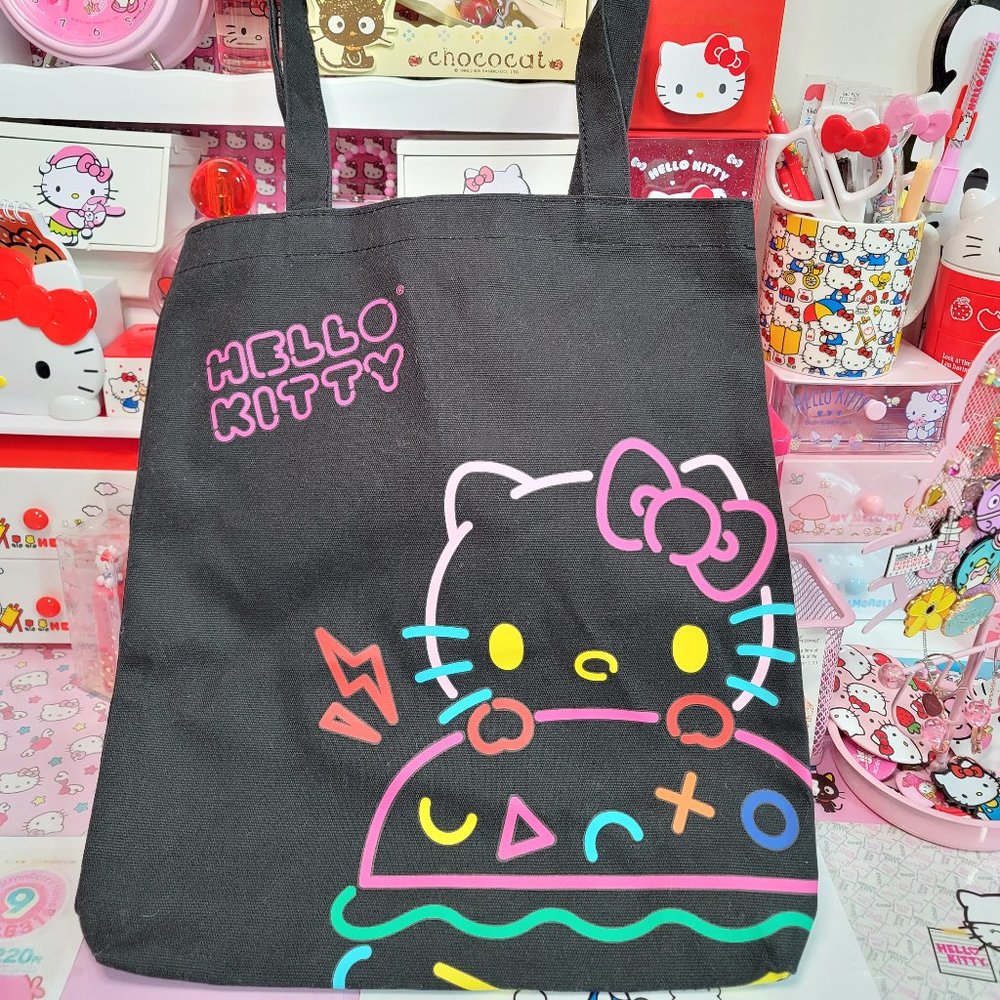 HELLO KITTY Black Neon Graphic Tote Bag